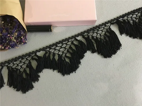 3Yard/Lot Black White Knotted Lace Tassel Fringe Stage Clothing Latin Dress Accessories Curtain Home Decorative