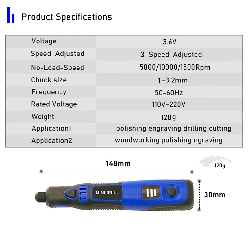 Home DIY Mini Cordless Drill Power Tools 3.6V Electric Drill Grinder Grinding Accessories Set Wireless Engraving Pen 3-Speed