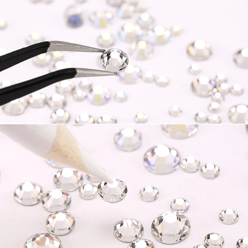 QIAO 2000pcs Rhinestones Glitter Crystal with Tweezer and Picking-Pen Flatback Strass Gems Rhinestones for Clothing Decorations