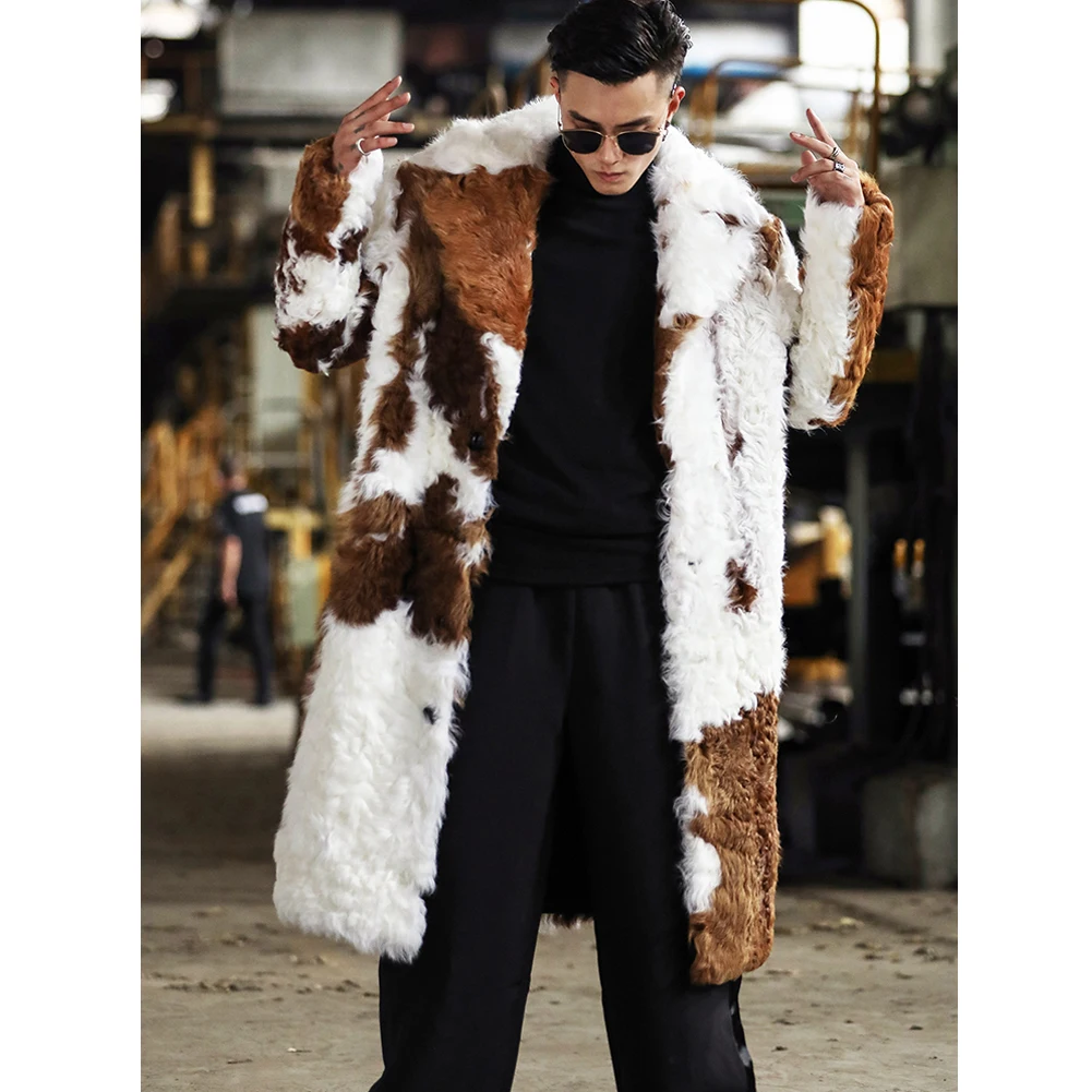 2019 New Mens Shearling Jacket Fashion Long Leather Jacket Natural   Wool Coat Mens Winter Coats Fur Jacket