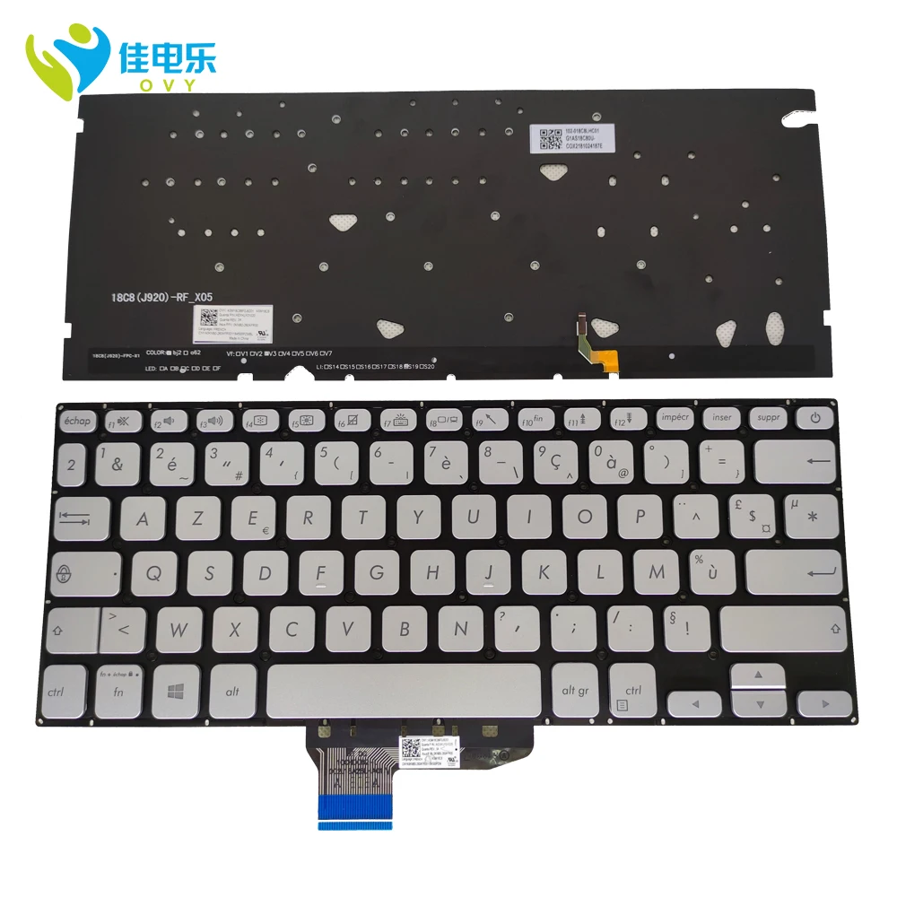 

Latin Spanish Backlight Canadian French AZERTY Keyboard For ASUS X430 X430FA X430UF S430 Replacement Keyboards Silver Keycaps