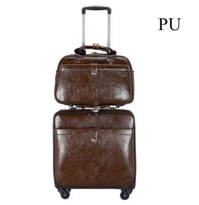 

18 Inch Men Spinner suitcase Luggage Business trolley Suitcase PU Travel Rolling baggage bag On Wheels Travel Wheeled Suitcase