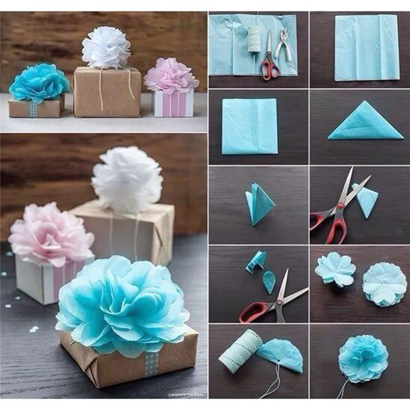 10Pcs Tissue Paper Flower Gift Packaging Wedding birthday Festive Party DIY handmade Craft decor Wrapping Papers Christmas