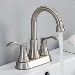 Modern 2-Handle Brushed Nickel Bathroom Sink Faucet Centerset Lavatory Vanity Faucets Set for Bathroom Sink with Water Hoses