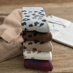 Women Socks Cotton Retro Cool Leopard Print Terry Thick Winter Warm Sock Cotton Animal Girl Gift Funny Holiday Winter Kawaii Sox