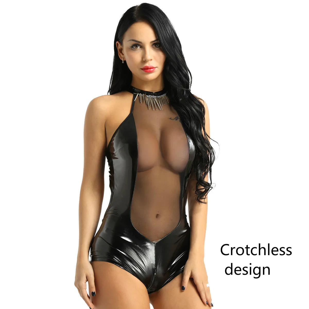 Erotischer sexy Latex-Body mit offenem Schritt, Ganzkörperanzug für Frauen,  Sex, ouvert, rückenfrei, Brust freilegen, Leder-Dessous, Sexi