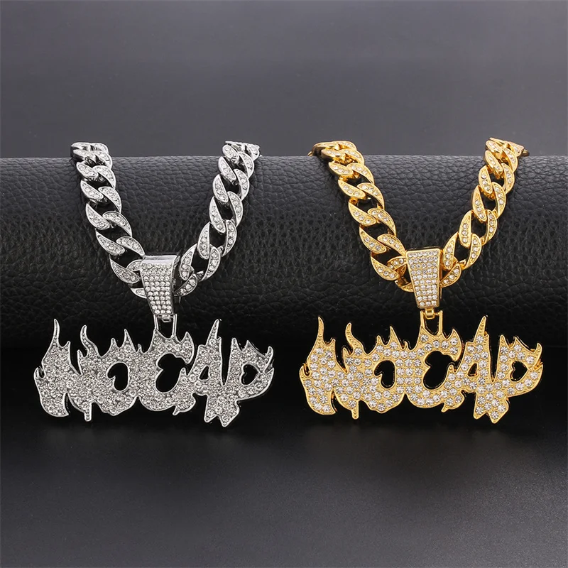 Hip Hop Iced Out Bling No Cap Cubic Zirconia Micro Paved CZ Necklaces & Pendants For Men Jewelry With Cuban Chain