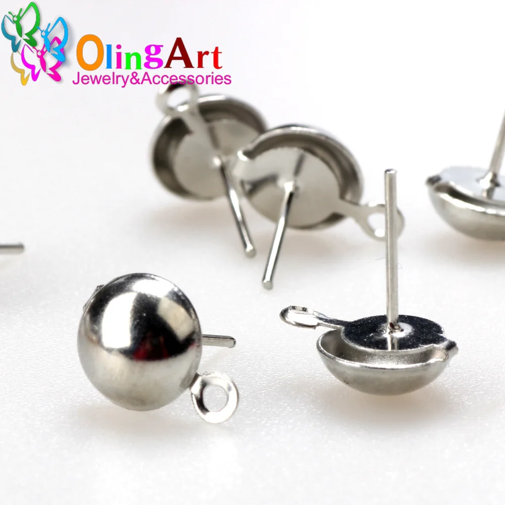 Olingart 50pcs 5/6/8mm Gold Silver plated Stud Earring Blank Base Fit Cabochon Settings Ear Post Earring DIY Jewelry Making