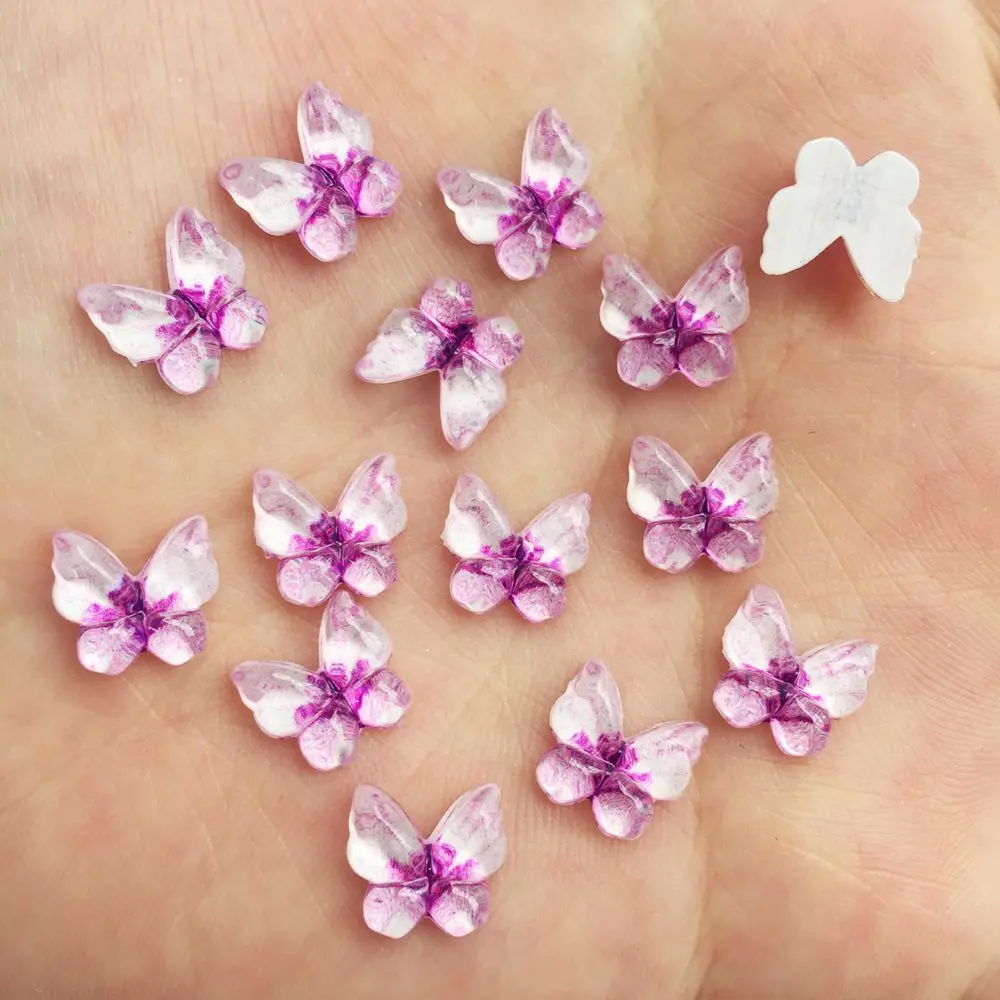 80pcs Bling Resin 10mm Colorful Butterflies Flatback Rhinestone Ornaments DIY Wedding Appliques Craft SW731*2