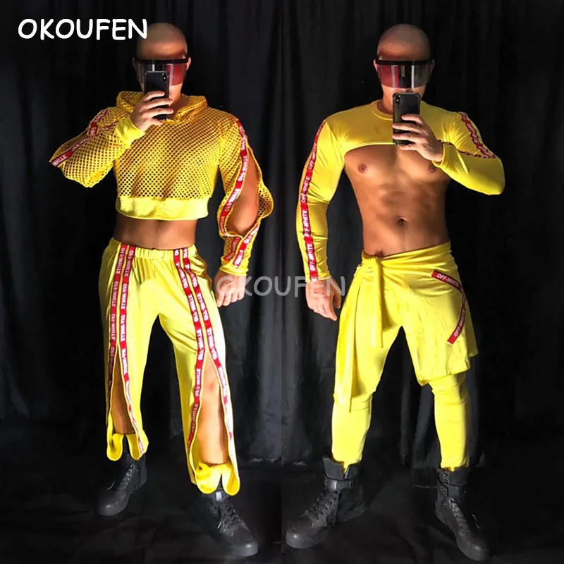 new style Bar nightclub stage show performance dancecostume night show ds tide hip hop yellow streamer costume