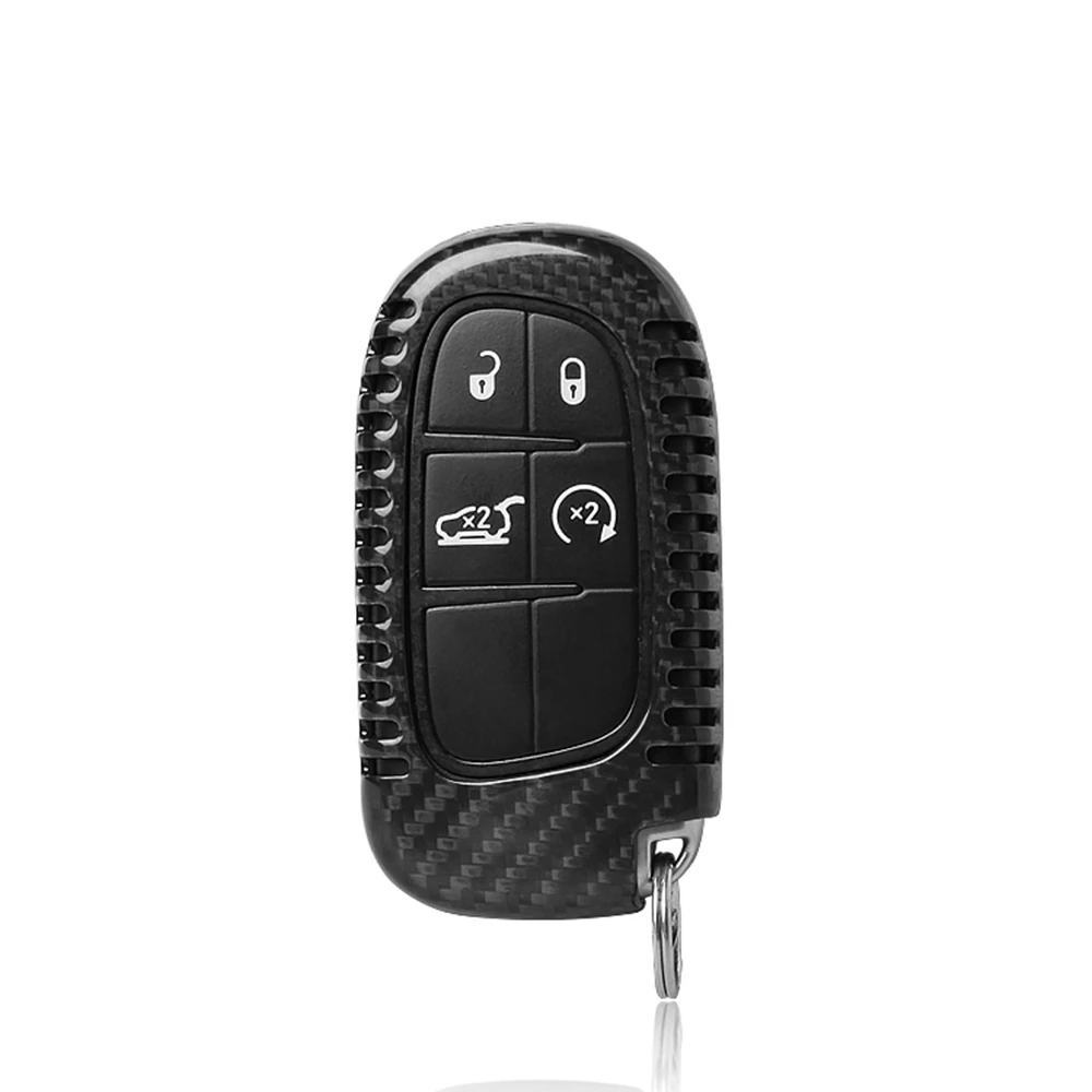 

For Jeep Dodge Cherokee Renegade 2017-2019 Key Fob Cover Protector Black/Red Real Carbon Fiber Car Keychain Shell Cap Case Trim