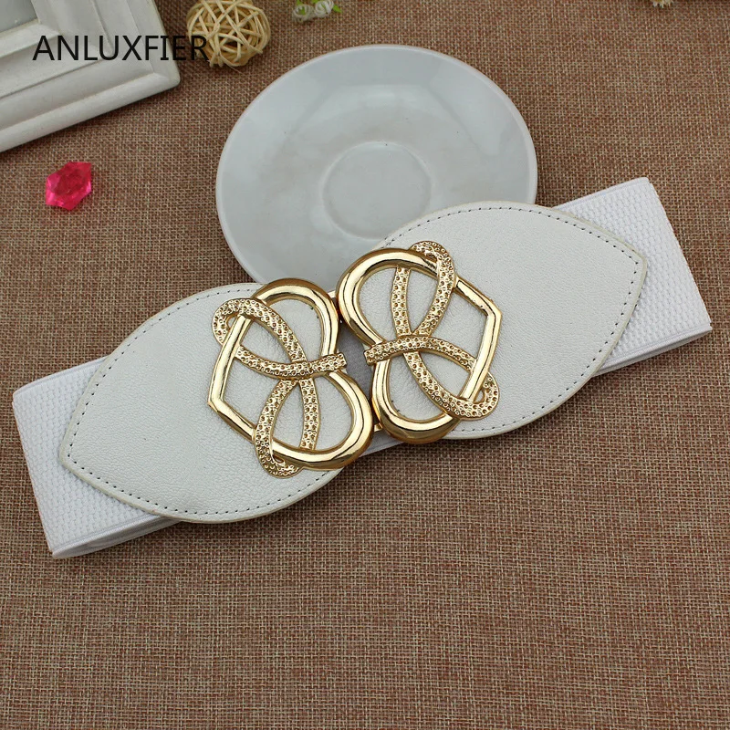 

H9824 High Quality Ladies Belt Bright Golden Love Shape Buckle Elastic Wasit Seal Women Wide Fashion Elegant Girdle Accessories