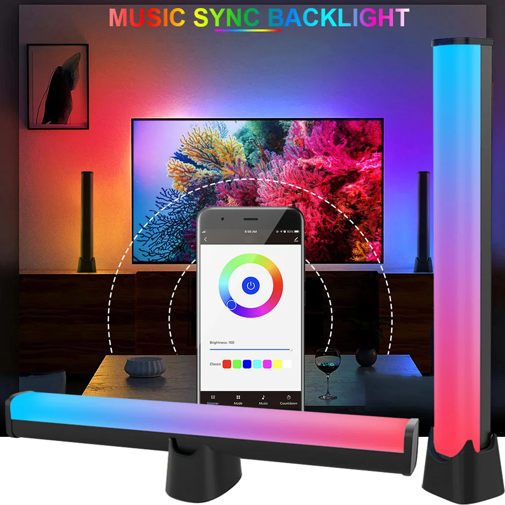 RGBIC Atmosphere LED Light Bars Music Sync Kit Works Backlights Pickup Rhythm Light TV Room Decoration Bluetooth Play Light Bar