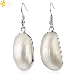 CSJA Natural Mother of Pearl Shell Drop Earrings Cabochon Bead Silver Color Hook Dangle Earring Simple Summer Beach Jewelry G220