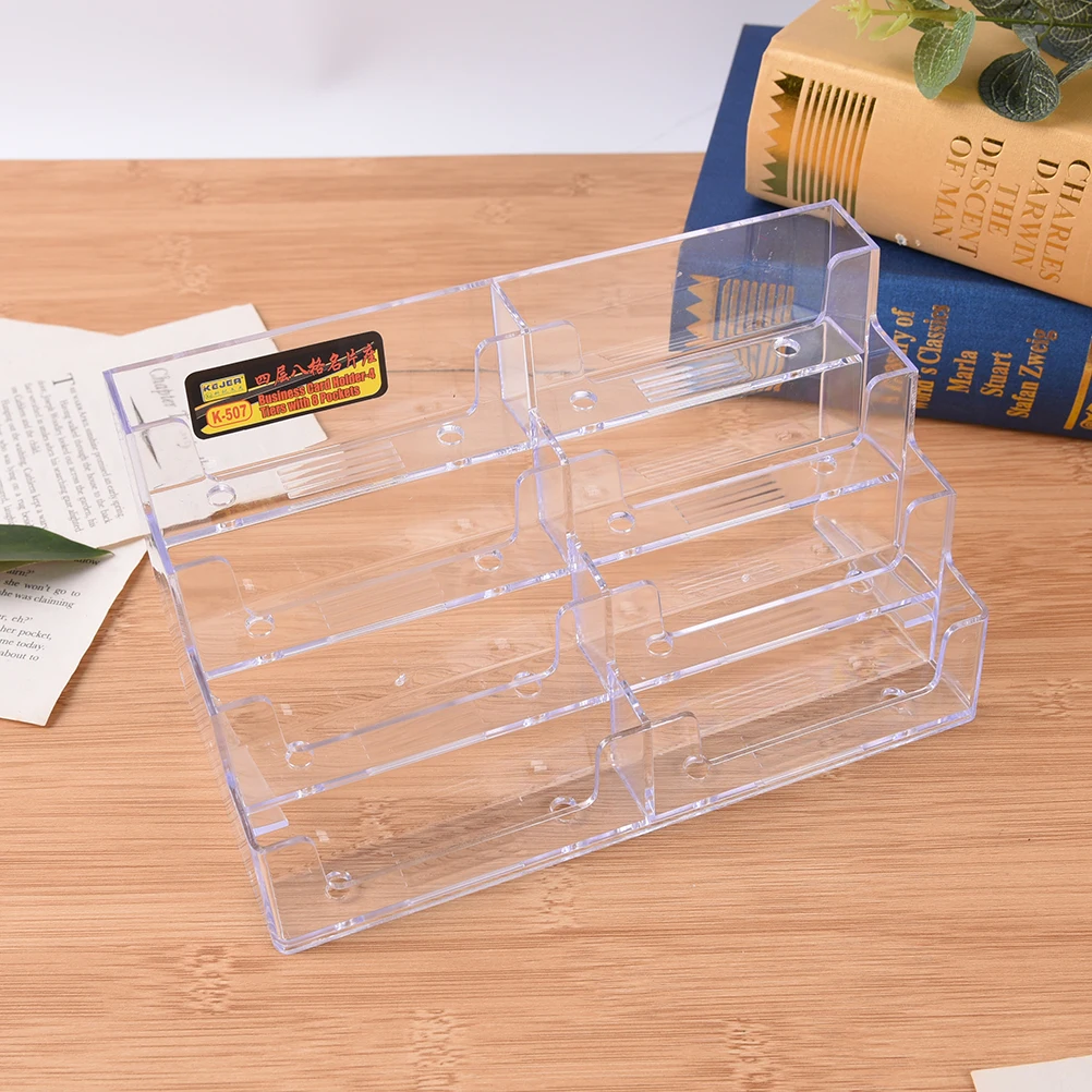 1Pcs Clear Transparent Acrylic Counter Display Stand Office Home Supplies Office Desktop Business Card Holder 8 Pockets Stand