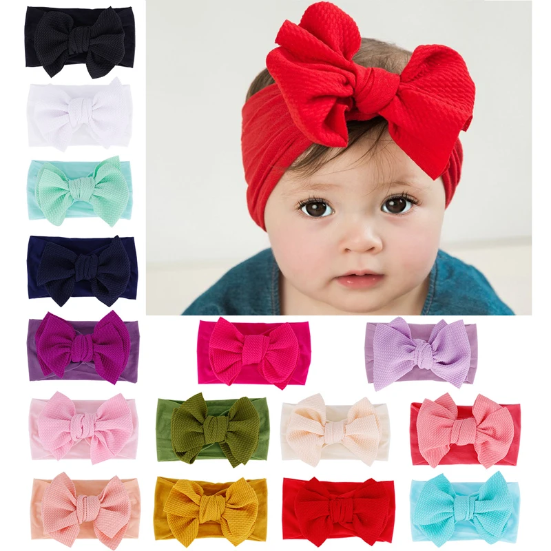 2020 Accessories Infant Baby Girl Boy Cute Bow Headband Newborn Solid Headwear Headdress Nylon Elastic Hair Band Gifts Props