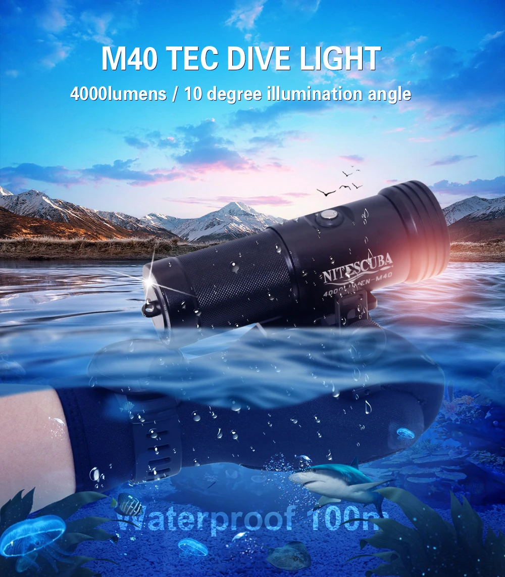 

Nitescuba M40 Diving Flashlight 4000Lumen100m Waterproof Underwater Camera Photography Tactical Light Camping lights fill light