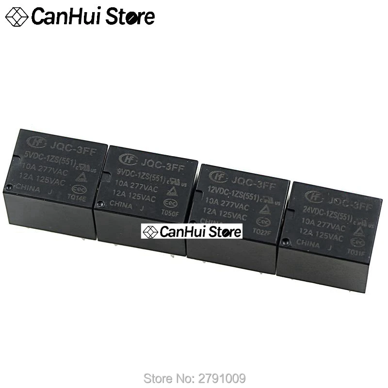 1Pcs HF JQC -3FF- 5VDC / 9VDC / 12VDC / 24VDC -1ZS(551) 5-pin 10A HongFa Relay