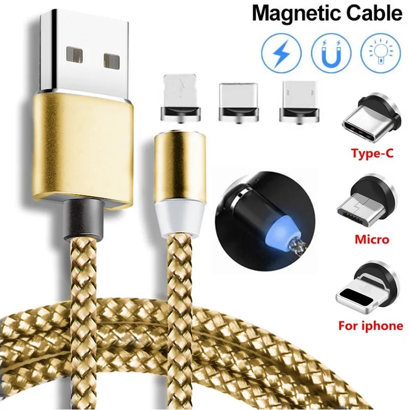 1m Magnetic Cable Micro USB Type C Charger For Android Phones Fast Charging Magnet Charge Wire Cord For iPhone11 Pro XS Max