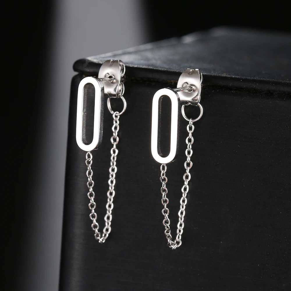 Stainless Steel Earrings 2022 Trend Classic Style Hollow Rounded Rectangle Fashion Tassel Chain Earrings For Women Jewelry Gifts