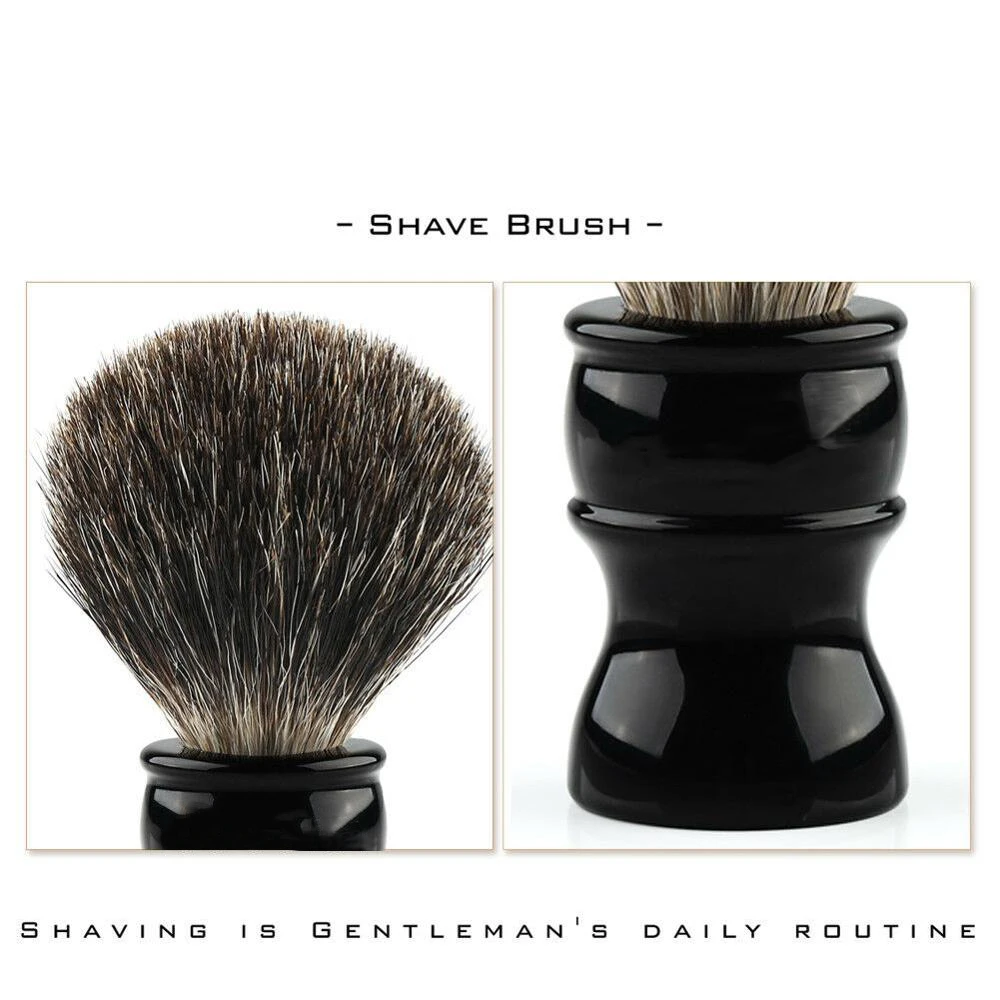 22mm Traditional Badger Hair Shaving Brush Black Resin Handle Barber Beard Brush with Box for Men Wet Shave