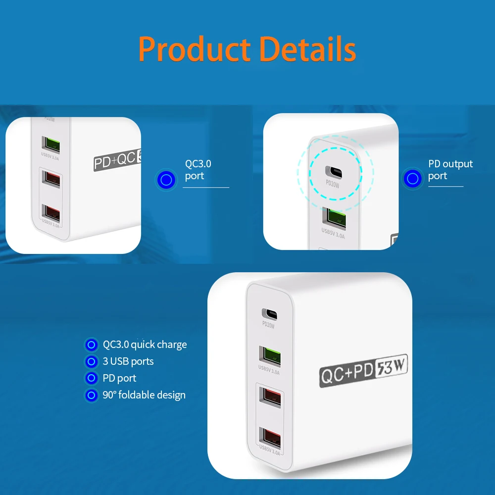 QC3.0 Fast Charging PD20W Quick Charge For iPhone12 11 With 2 USB Port 5V 3.0A  Phone Charger For Xiaomi 11 Samsung Glaxy S20 S1