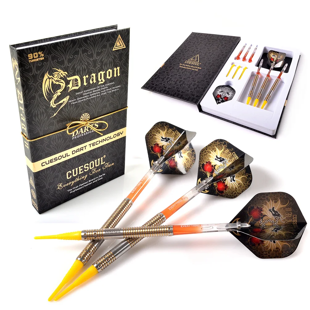 CUESOUL Dragon Fashionable 90% tungsten 18g Soft Tip Darts Set,Barrel with Titanium Coated