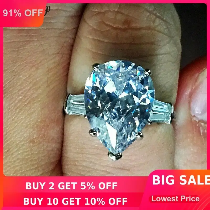 

choucong Luxury Promise Ring Pear cut 8ct AAAAA cz 925 Sterling Silver Engagement Wedding Band Rings for women men Party Jewelry