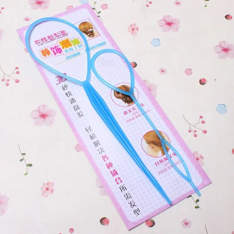 2 قطعة/المجموعة النساء الفتيات ذيل حصان التصميم صانع كليب أدوات العلاقات الشعر تجديل اكسسوارات حلقة بلاستيكية دبوس DIY بها بنفسك طقم أدوات تجم...