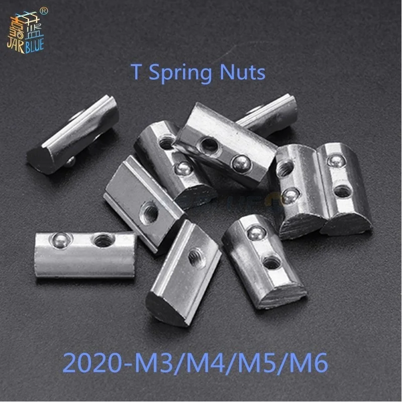 20PCS/lot 20 Series Roll-in T Spring Nuts M3 M4 M5 M6 For 2020 Aluminum Profiles Groove 6