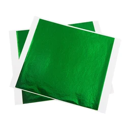 100pcs 13x13.5cm Green Foil Paper Gold Leaf Sheets in Arts Crafts Furniture Nail Decoration Painting Potal