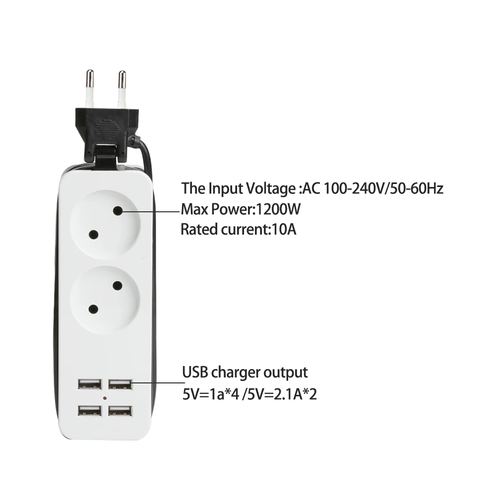 4.0mm/4.8mm EU /KC Plug Power Strip With 4 USB Portable Extension Socket Plug AC Power Travel Adapter USB Smart Phone Charger