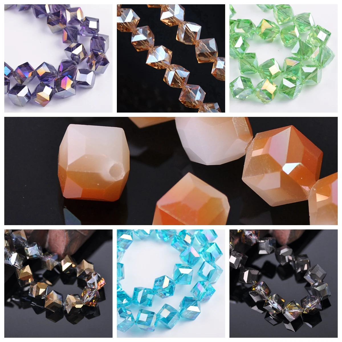 10pcs Diagonal Hole 10mm Cube Square Faceted Crystal Glass Loose Crafts Beads For Jewelry Making DIY