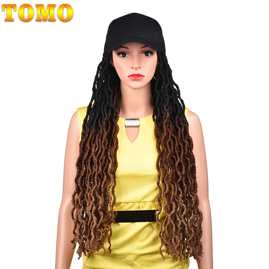 Ombre ombre sintético dreadlock cabelo de crochê para mulheres negras boné de beisebol ajustável chapéu peruca com ombre extensões de cabelo