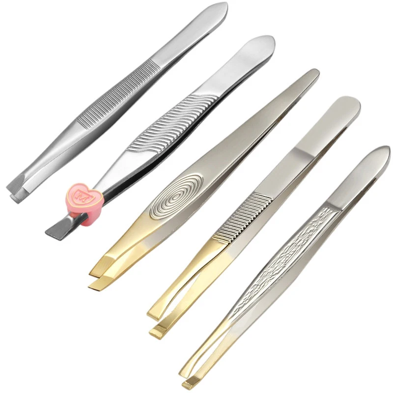 Eyebrow Tweezer Stainless Steel Beauty Clip Slant Tip Flat Tip Eyebrow Tweezer Clip for Eyebrow Trimming Face Hair Removal Tools