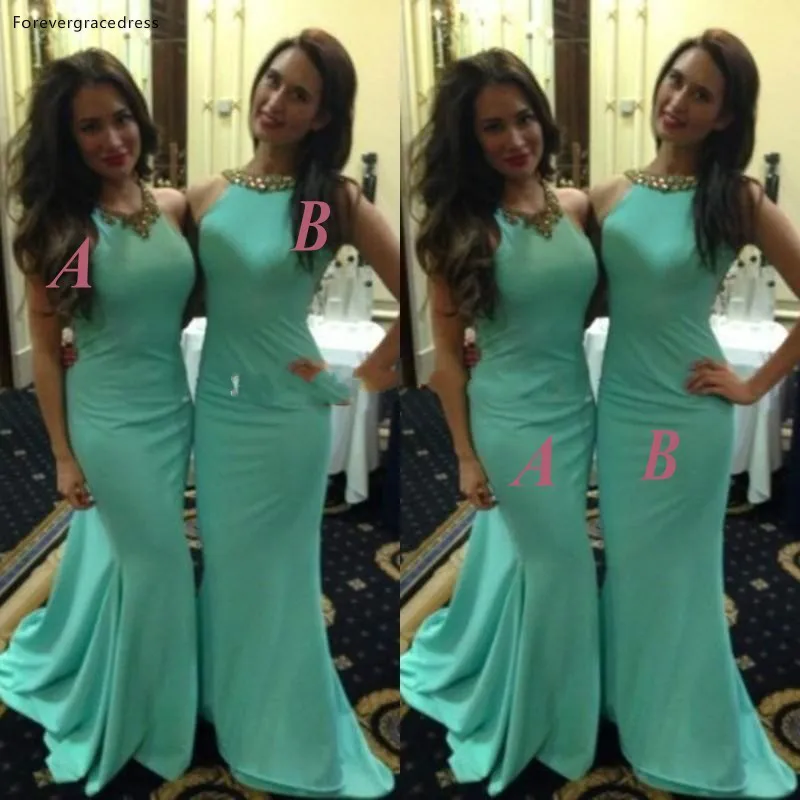 

Mint Green Bridesmaid Dress Mermaid Beaded Long Maid of Honor Wedding Guest Party Gown