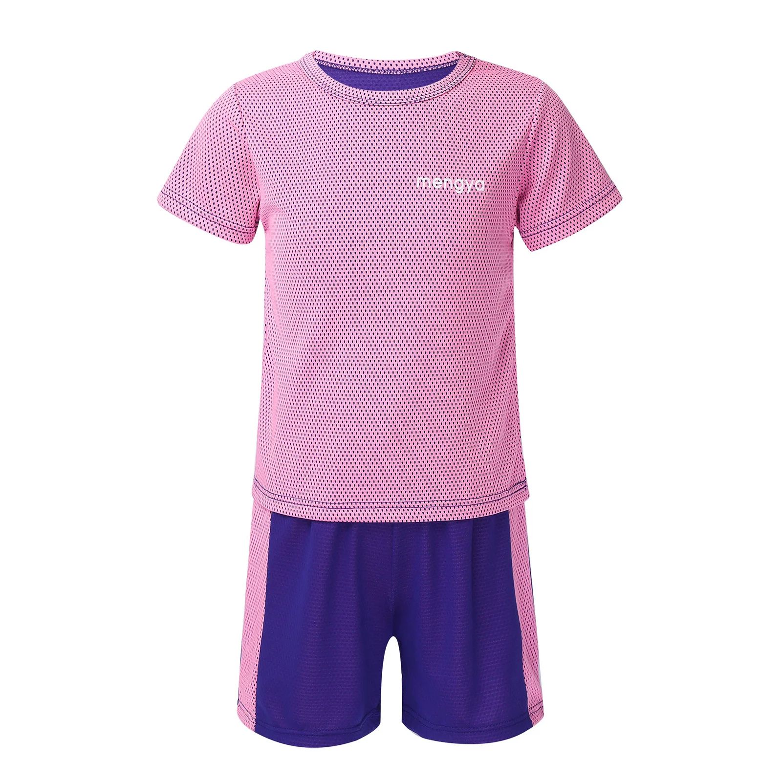 Kids Girls Boys Sport Suit Breathable Net Tracksuit Short Sleeves T-shirt and Shorts Set Quickly Dry Sportswear for Exercise