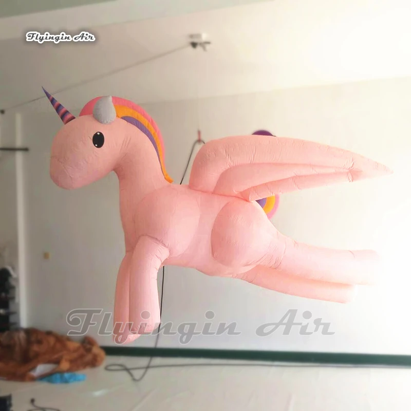 Personalized Hanging Pink Inflatable Flying Unicorn Balloon Caroon Animal Mascot Model For Birthday Party Decoration