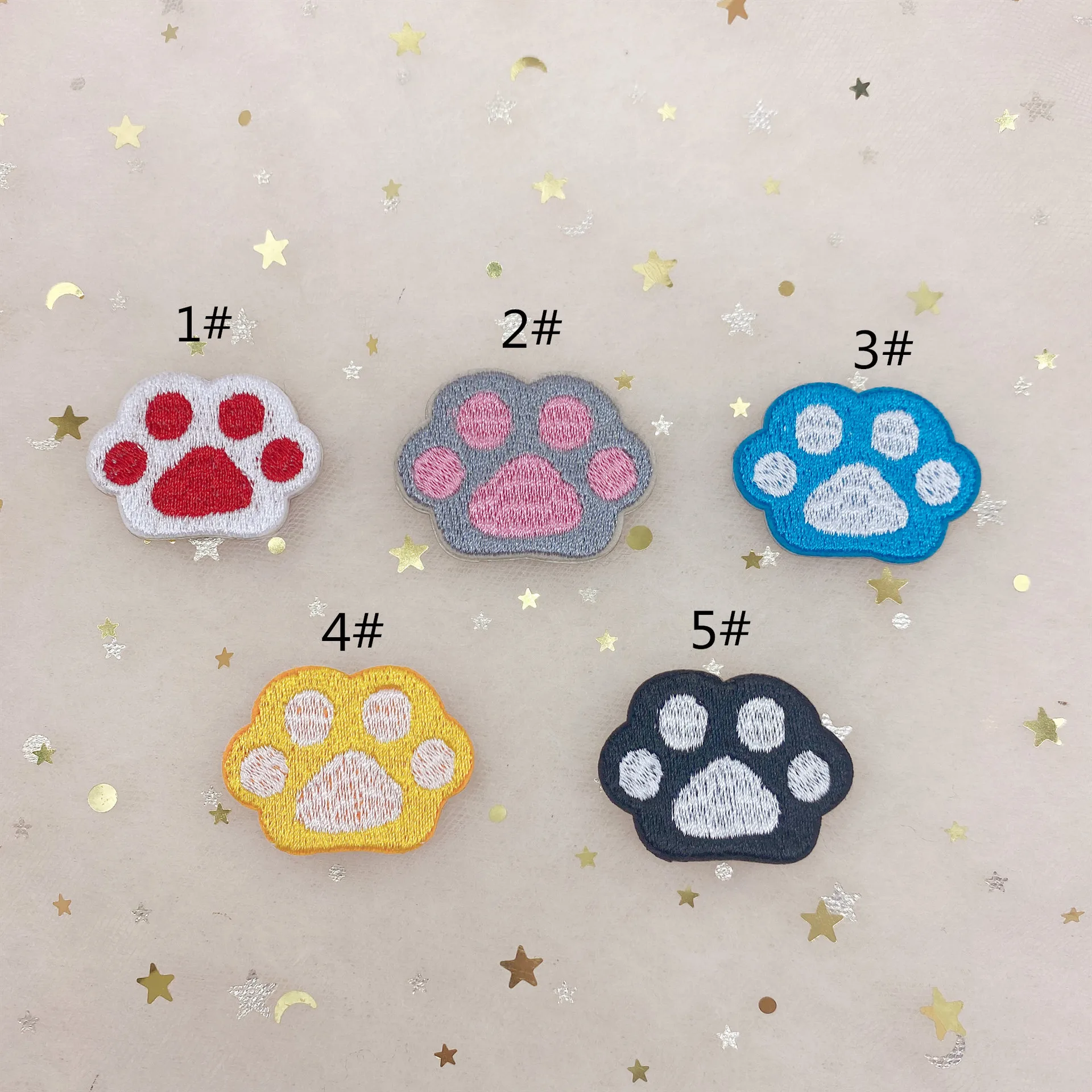 Self Adhesive 5 Colors Cute Dog Paw Embroidery Iron on Patches for Kids Clothing Shoes Clothes Sticker Paw Appliques Stripes