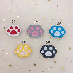 Self Adhesive 5 Colors Cute Dog Paw Embroidery Iron on Patches for Kids Clothing Shoes Clothes Sticker Paw Appliques Stripes