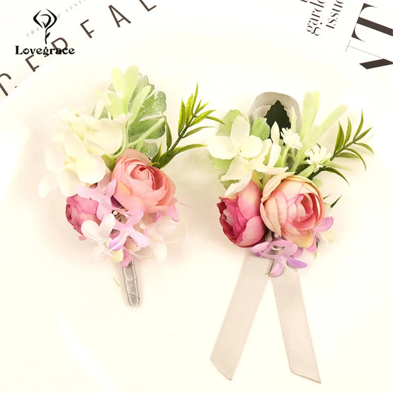 Hochzeit Frauen Handgelenk Corsage Armbänder Künstliche Seide Rose Blumen Hochzeit Trauzeugen Boutoniered Für Prom Party Anzug Kleid Decor