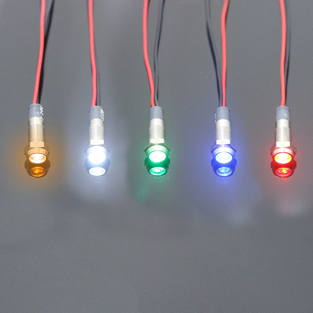 6mm LED Metal Indicator light waterproof Signal lamp with wire red yellow blue green white 3V 5V 6V 12V 24V 220V 110V