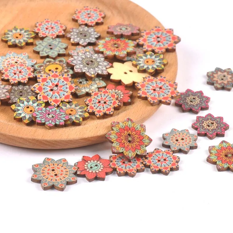 50pcs 20mm 25mm Round Wood Buttons 2 Holes for Sewing Material Scrapbook Clothing Crafts Hadework Accessories Mixed C3239