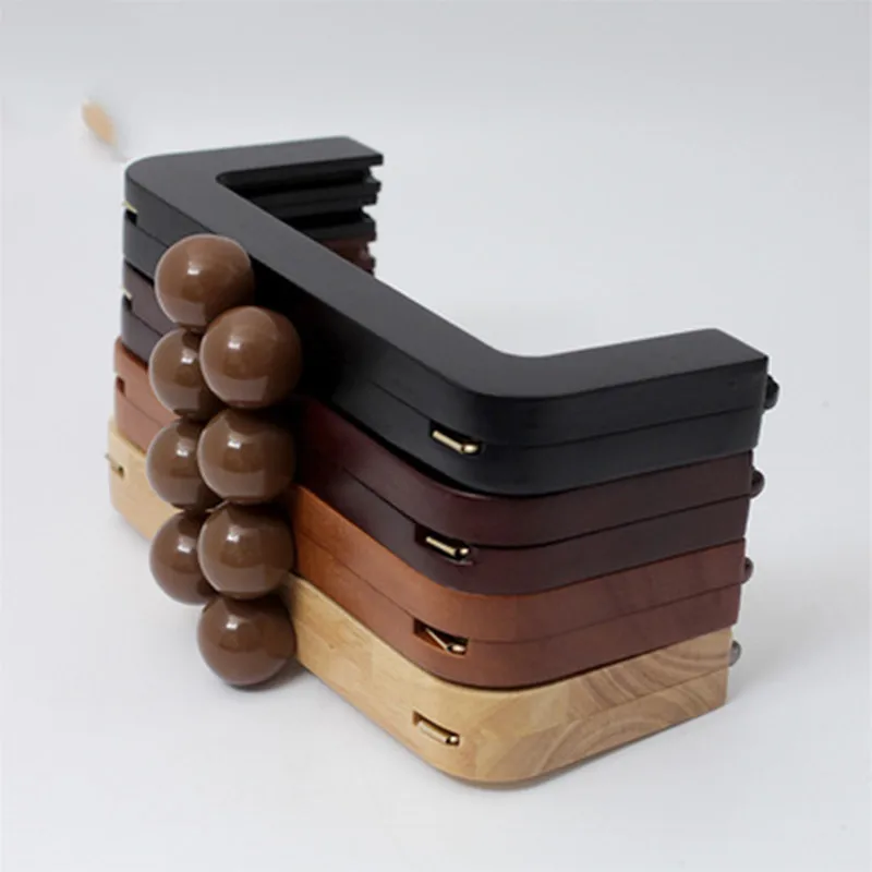 One Set Resin Big Ball Clasp Solid Wood Four Colors Sewing Wooden Purse Frame With Screws Magnet Inside Wood Bag Handle Wallet