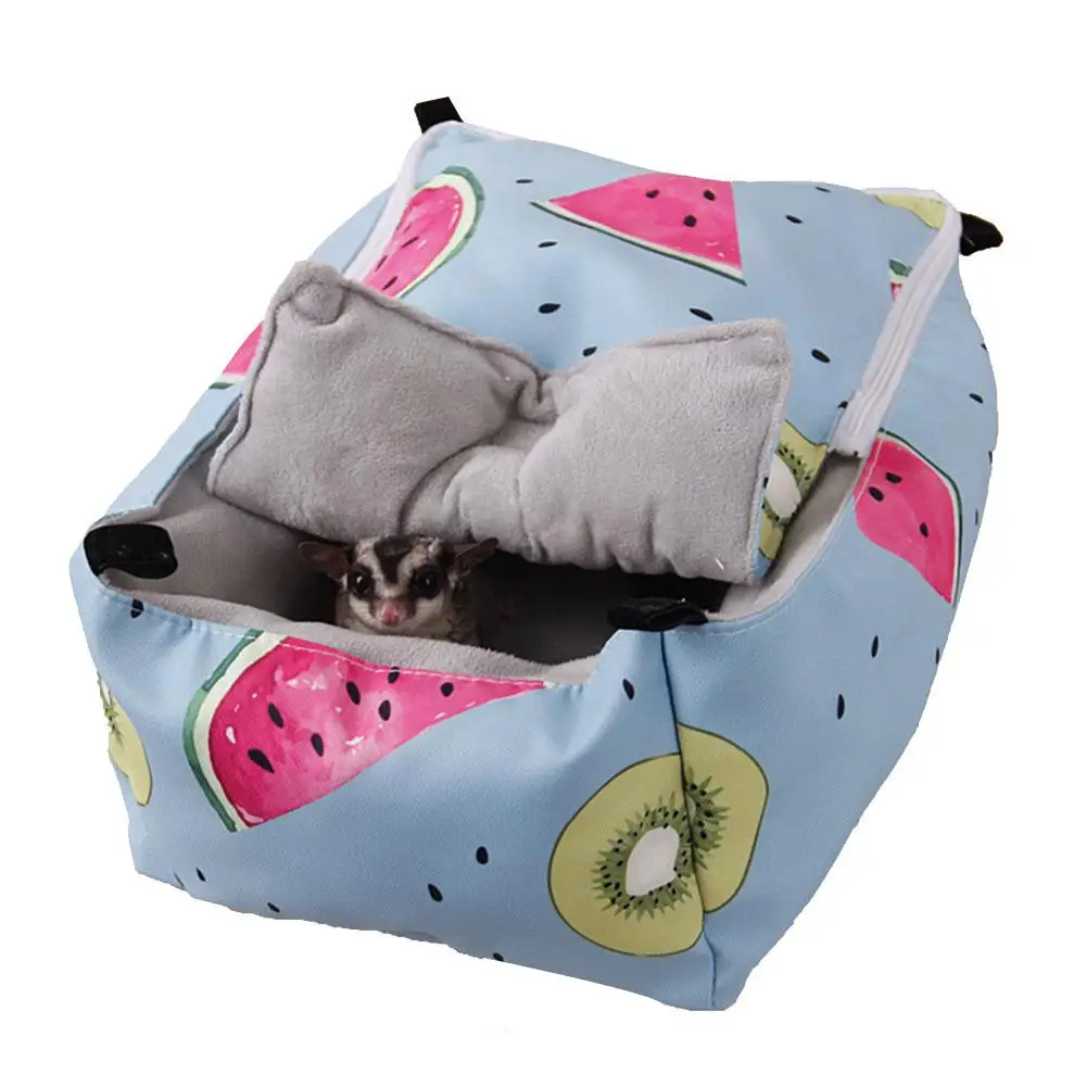 Pet Winter Warm Flannel Hamster Chinchilla Embossed Owl Printed Hammock Guinea Rabbit Hanging Bed Cage Accessories Pet Swing