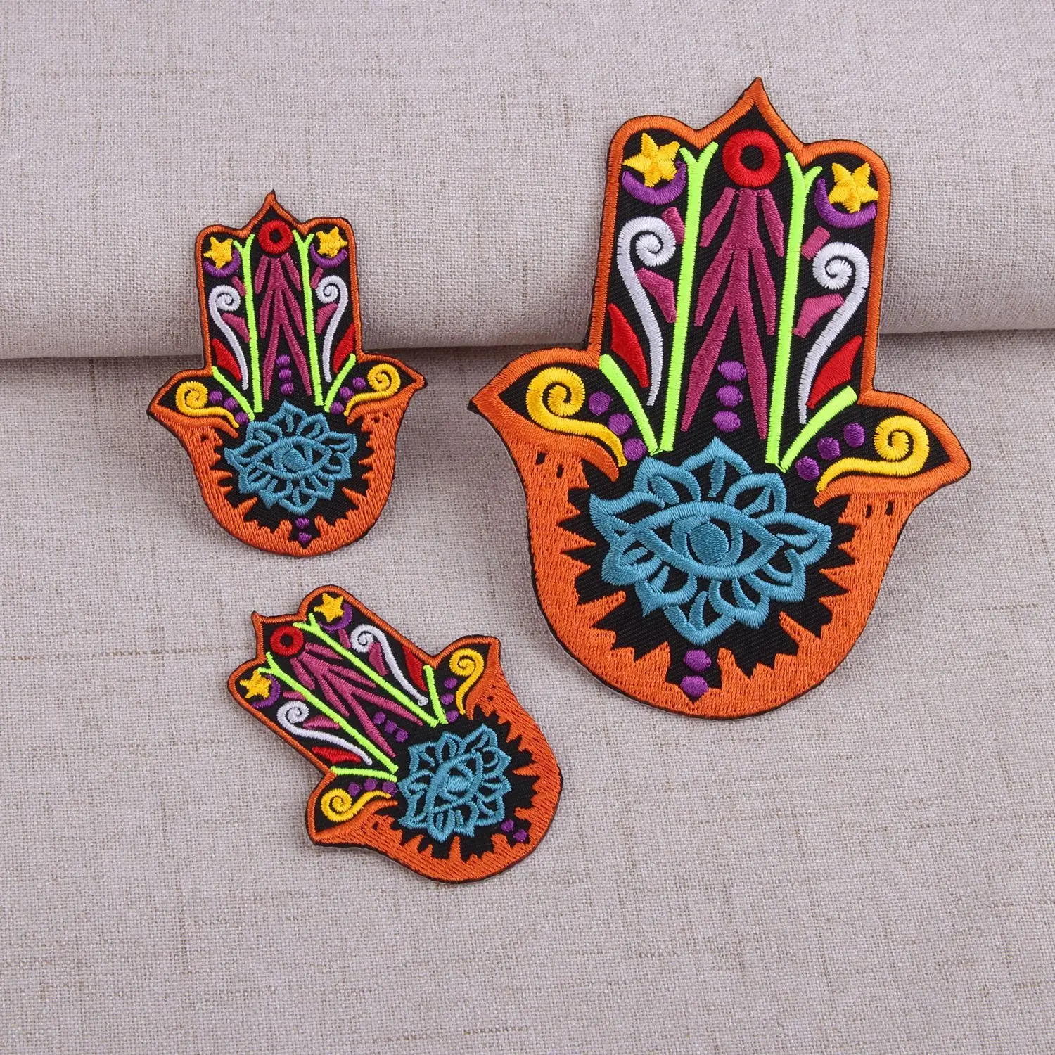 Mandala Hand of Fatima Colorful Patches Iron on Patch for Clothing Palm Fatima Embroidery Applique Fabric DIY Apparel Decor