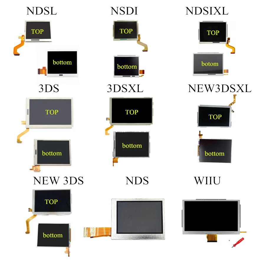 Replacement Parts Top Bottom & Upper Lower LCD Screen Display For Nintend DS Lite/NDS/NDSL/NDSi XL New 3DS LL XL LCD Display 