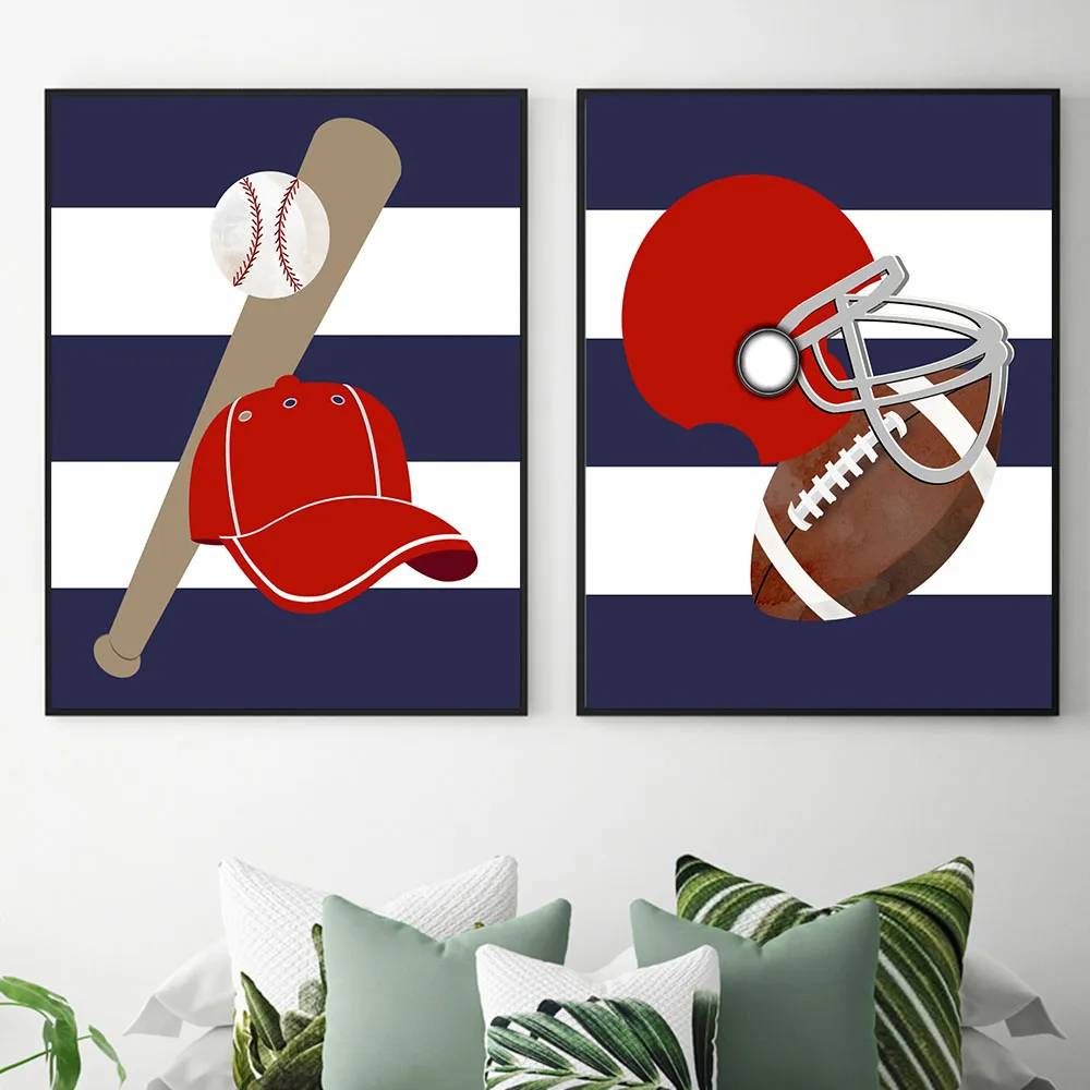 Nordic Boys Sports Theme Posters and Prints Baseball Football Canvas Painting Toddler Wall Pictures for Living Room Home Decor