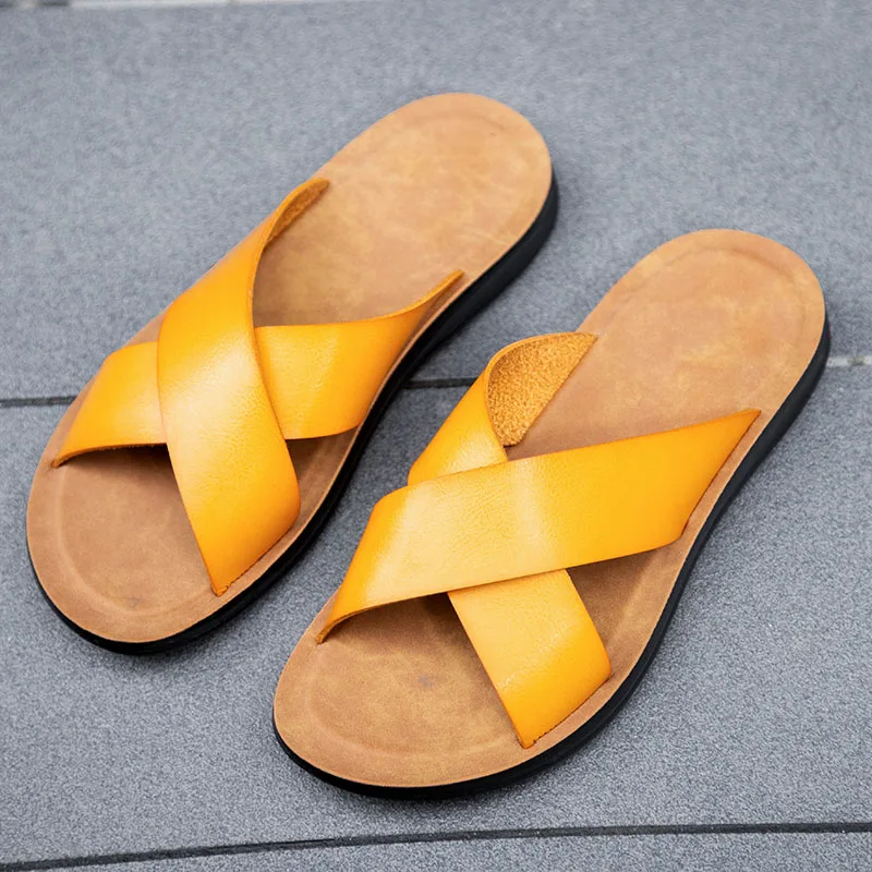 SHEN CE Summer Sandals Men Leather Classic Roman Open-toed Slipper Outdoor Beach Rubber Summer Shoes Flip Flop Water Sandals