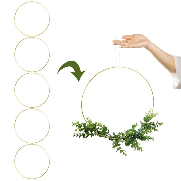 5 Pack 14 Inch Large Metal Floral Hoop Wreath Macrame Gold Hoop Rings for DIY Wreath Decor, Dream Catcher and Macrame Wall Hangi